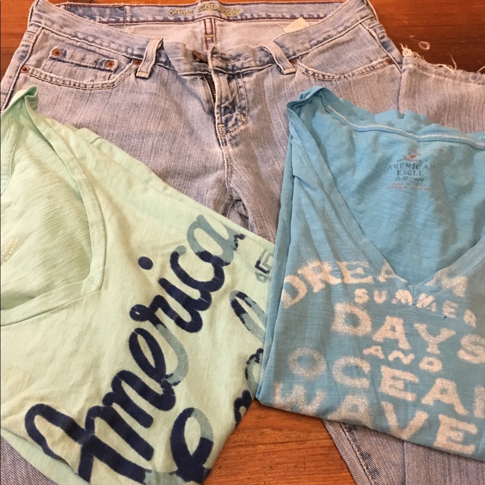 Flared American Eagle Jeans and 2 Shirts
